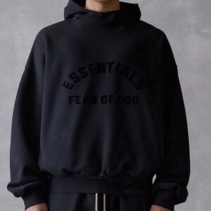 Fear of God Essentials Hoodie Jet Black Men's 2XL Oversized.